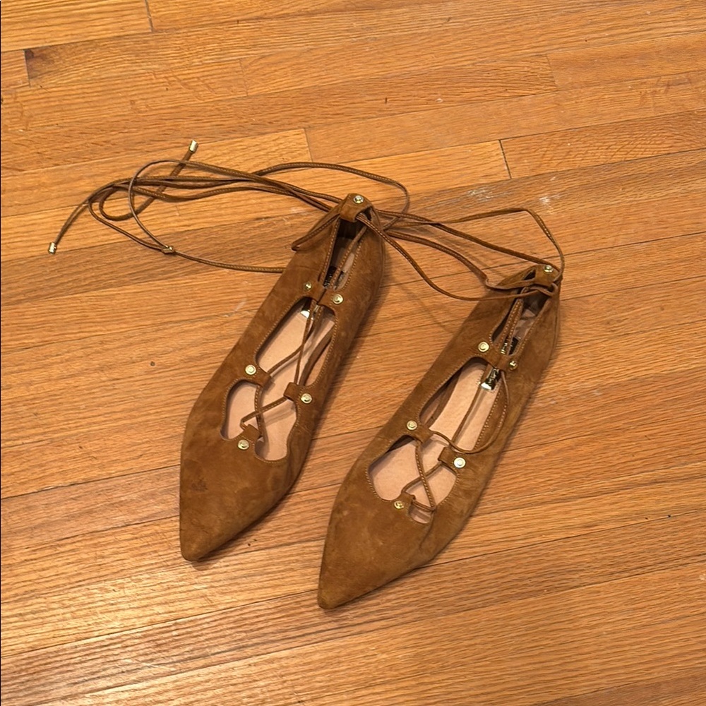 Halogen Brown Flats with Ankle Wrap Design